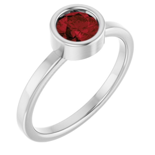 14K White 5.5 mm Natural Mozambique Garnet Ring