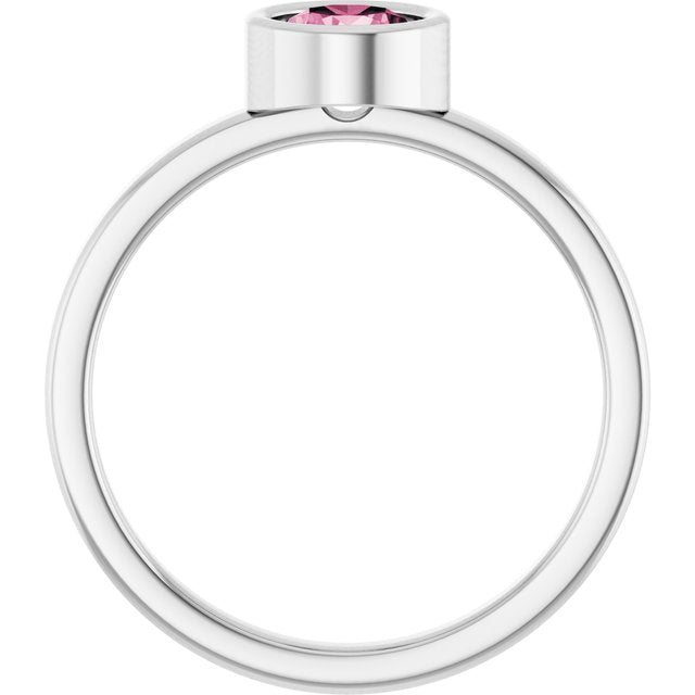 14K White 5.5 mm Natural Pink Tourmaline Ring