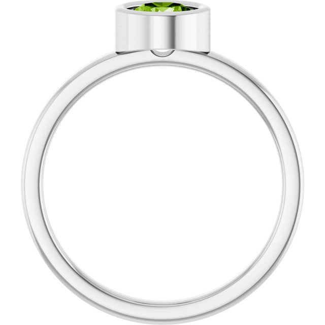 14K White 5.5 mm Natural Peridot Ring