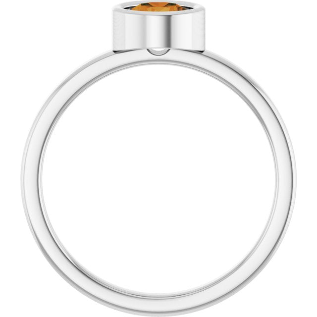 Rhodium-Plated Sterling Silver 5.5 mm Natural Citrine Ring
