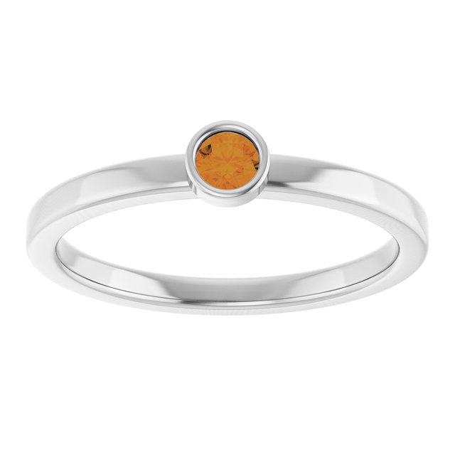 14K White 3 mm Natural Citrine Ring