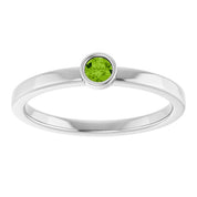 14K White 3 mm Natural Peridot Ring