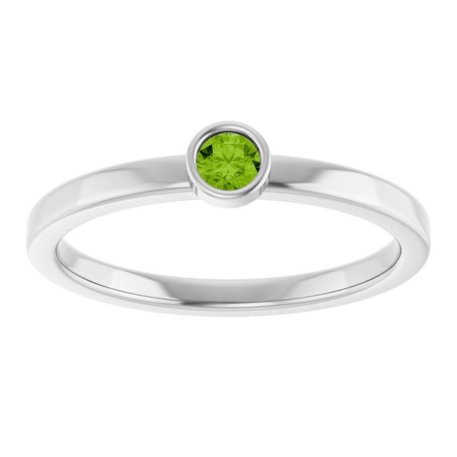14K White 3 mm Natural Peridot Ring