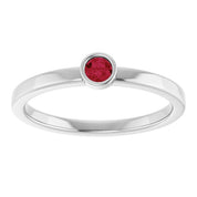14K White 3 mm Natural Ruby Ring