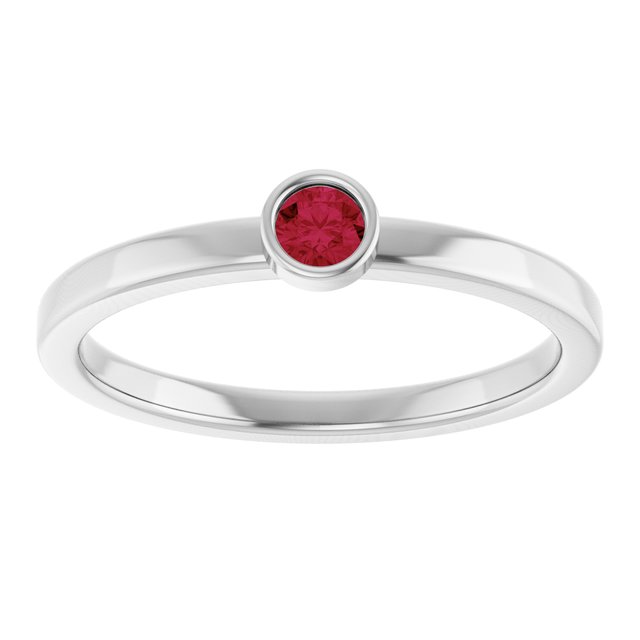 14K White 3 mm Lab-Grown Ruby Ring