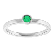 Rhodium-Plated Sterling Silver 3 mm Lab-Grown Emerald Ring