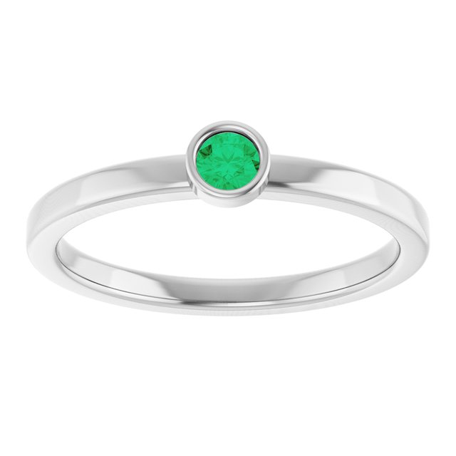 Rhodium-Plated Sterling Silver 3 mm Lab-Grown Emerald Ring