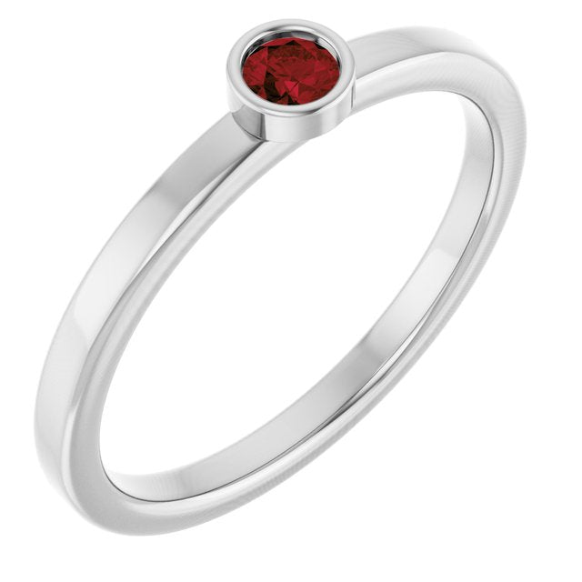 14K White 3 mm Natural Mozambique Garnet Ring