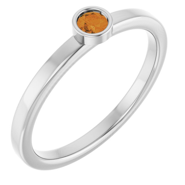 14K White 3 mm Natural Citrine Ring
