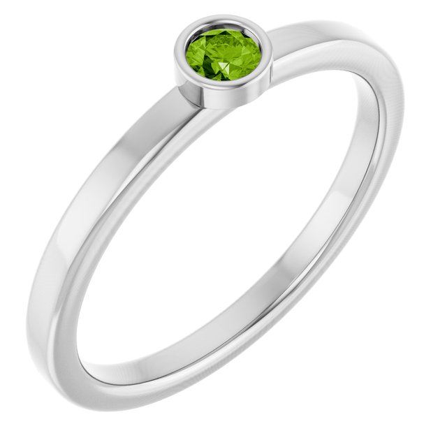 14K White 3 mm Natural Peridot Ring