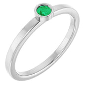 Rhodium-Plated Sterling Silver 3 mm Lab-Grown Emerald Ring