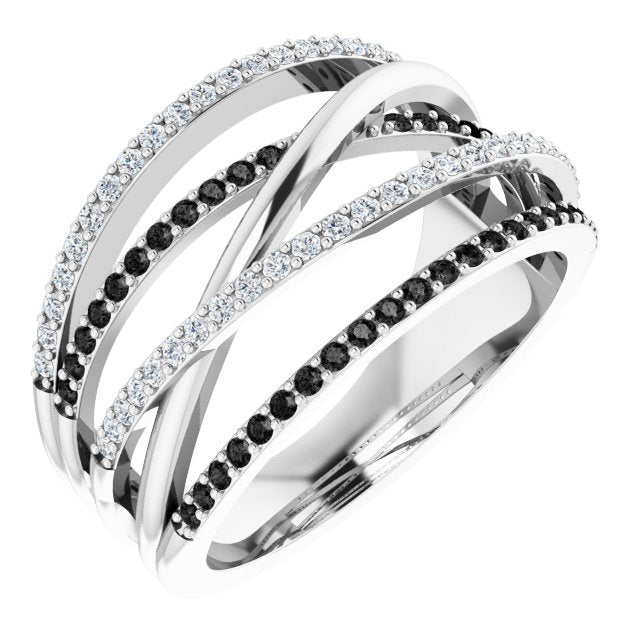14K White 1/2 CTW Natural Black & White Diamond Ring