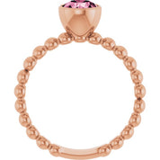 14K Rose Natural Pink Tourmaline Family Beaded Stackable Ring
