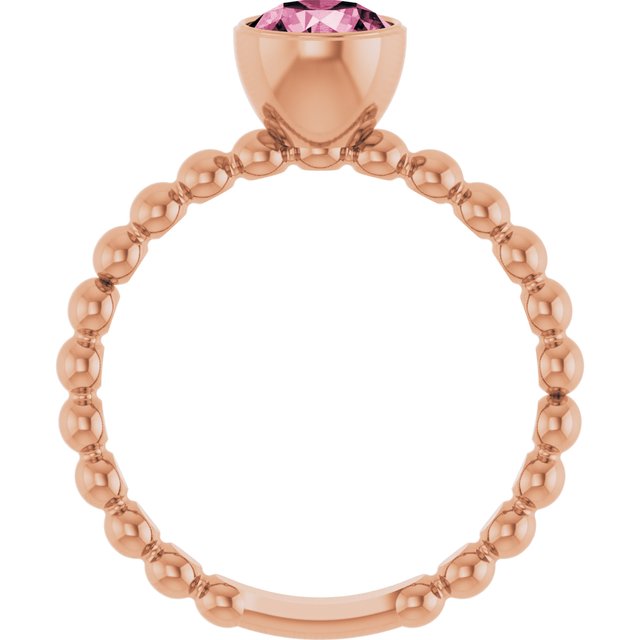 14K Rose Natural Pink Tourmaline Family Beaded Stackable Ring