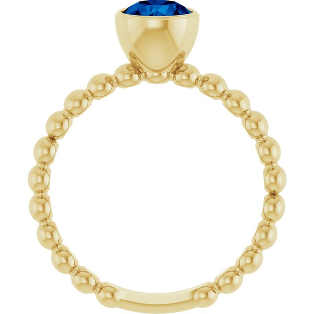 14K Yellow Natural Blue Sapphire Family Beaded Stackable Ring