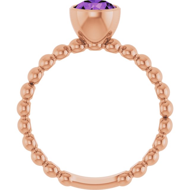 14K Rose Natural Amethyst Family Beaded Stackable Ring
