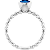 14K White Lab-Grown Blue Sapphire Family Beaded Stackable Ring