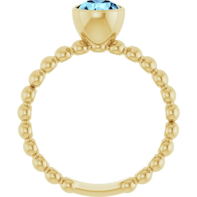 14K Yellow Natural Aquamarine Family Beaded Stackable Ring