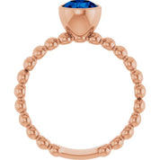 14K Rose Lab-Grown Blue Sapphire Family Beaded Stackable Ring