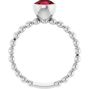 14K White Lab-Grown Ruby Family Beaded Stackable Ring