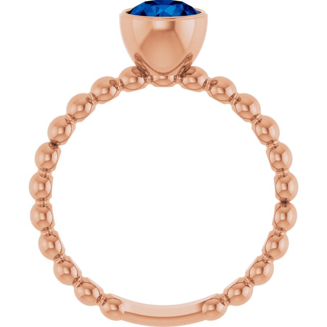14K Rose Natural Blue Sapphire Family Beaded Stackable Ring