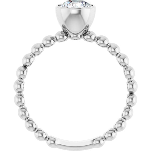 14K White 9/10 CTW Natural Diamond Family Beaded Stackable Ring