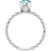 14K White Natural Blue Zircon Family Beaded Stackable Ring