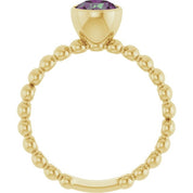 14K Yellow Lab-Grown Alexandrite Family Beaded Stackable Ring