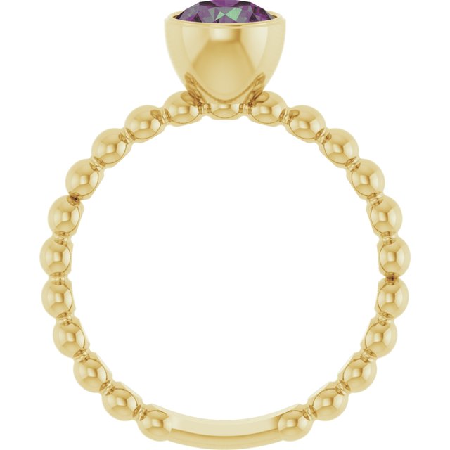 14K Yellow Lab-Grown Alexandrite Family Beaded Stackable Ring