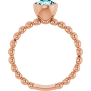 14K Rose Natural Blue Zircon Family Beaded Stackable Ring