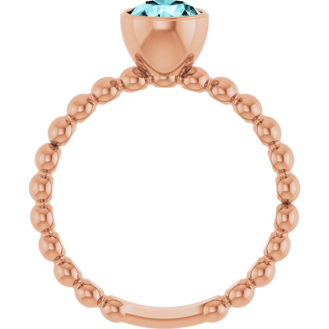 14K Rose Natural Blue Zircon Family Beaded Stackable Ring