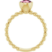 14K Yellow Natural Pink Tourmaline Family Beaded Stackable Ring