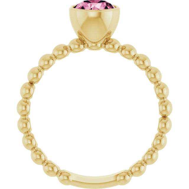 14K Yellow Natural Pink Tourmaline Family Beaded Stackable Ring