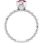 Sterling Silver Natural Pink Tourmaline Family Beaded Stackable Ring