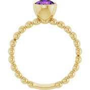 14K Yellow Natural Amethyst Family Beaded Stackable Ring
