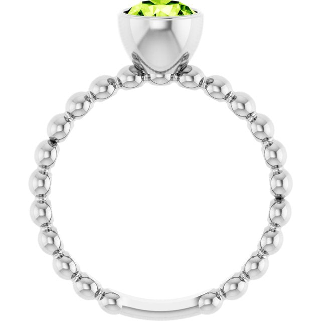 Sterling Silver Natural Peridot Family Beaded Stackable Ring