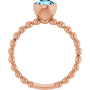 14K Rose Natural Aquamarine Family Beaded Stackable Ring