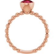 14K Rose Lab-Grown Ruby Family Beaded Stackable Ring