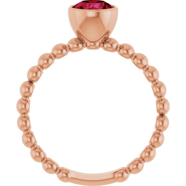 14K Rose Lab-Grown Ruby Family Beaded Stackable Ring