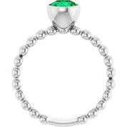 Sterling Silver Lab-Grown Emerald Family Beaded Stackable Ring