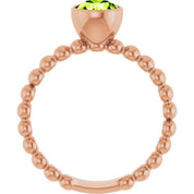 14K Rose Natural Peridot Family Beaded Stackable Ring