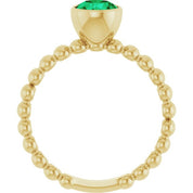 14K Yellow Natural Emerald Family Beaded Stackable Ring