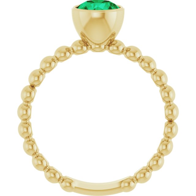14K Yellow Natural Emerald Family Beaded Stackable Ring