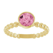 14K Yellow Natural Pink Tourmaline Family Beaded Stackable Ring