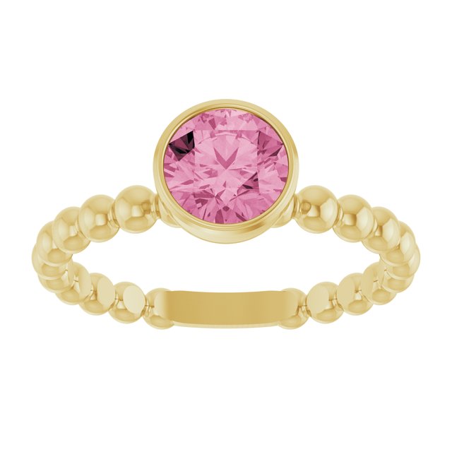 14K Yellow Natural Pink Tourmaline Family Beaded Stackable Ring