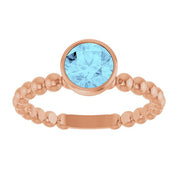 14K Rose Natural Aquamarine Family Beaded Stackable Ring