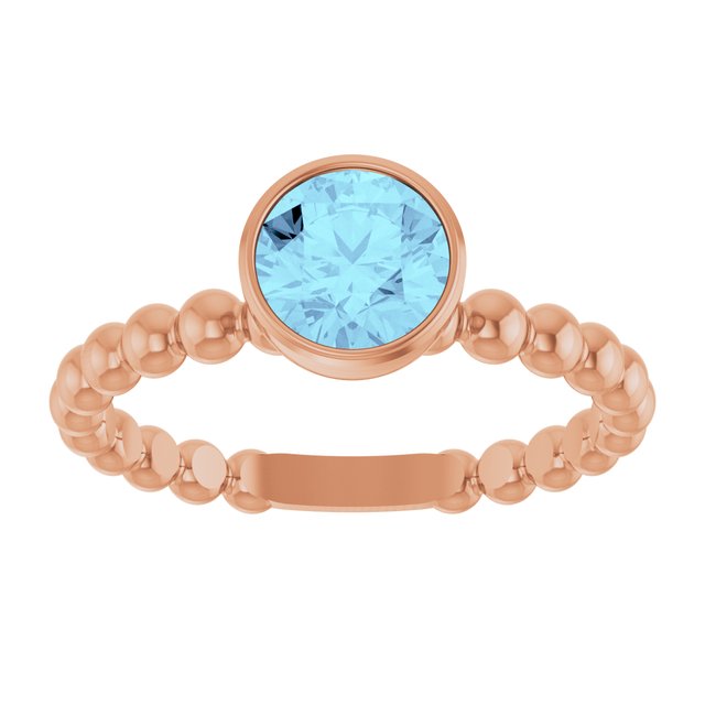 14K Rose Natural Aquamarine Family Beaded Stackable Ring