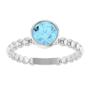 14K White Natural Aquamarine Family Beaded Stackable Ring