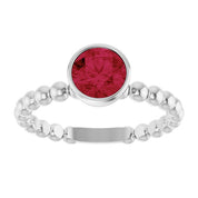 14K White Lab-Grown Ruby Family Beaded Stackable Ring