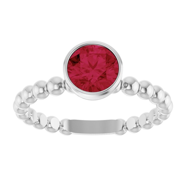 14K White Lab-Grown Ruby Family Beaded Stackable Ring